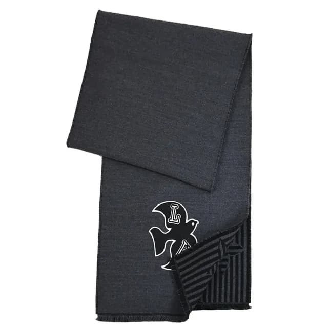 【Louis Vuitton 路易威登】LV M77944 簡約LOGO純羊毛雙面標誌保暖披肩長圍巾(黑灰 現貨)