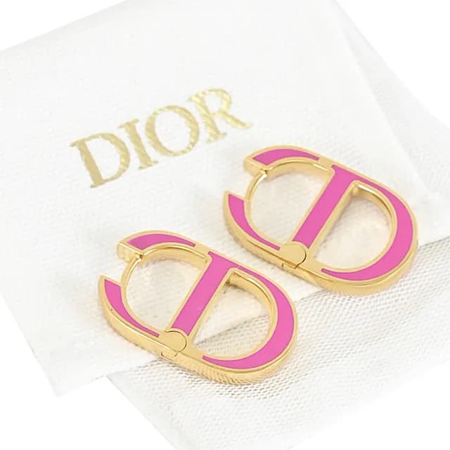 【Dior 迪奧】30 Montaigne 品牌CD標誌造型針式時尚耳環(金/桃紅)