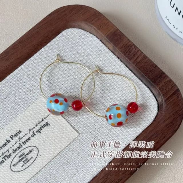 【甜美百搭】彩色玻璃球耳環1對(耳墜 耳飾 耳針 耳釘 首飾 垂墜耳環 情人節 送禮物)