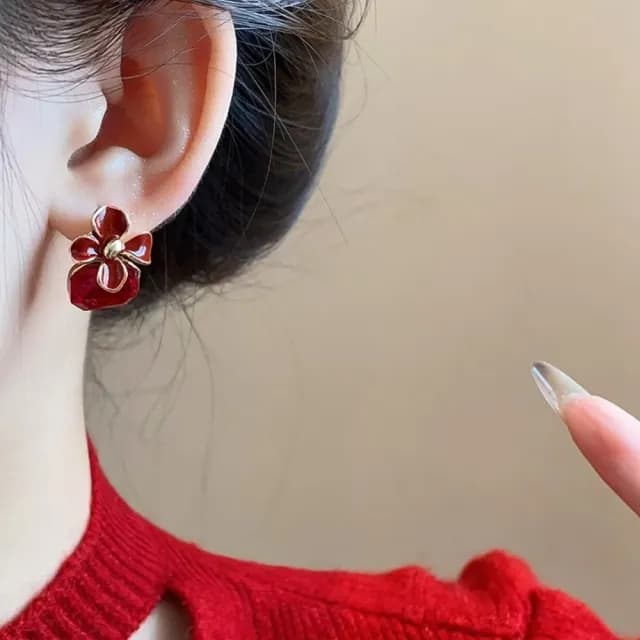 【優雅奢感】赤戀晶語花朵耳環(紅寶石 耳釘 耳針 耳飾 復古華麗 氣質 約會 聚餐)