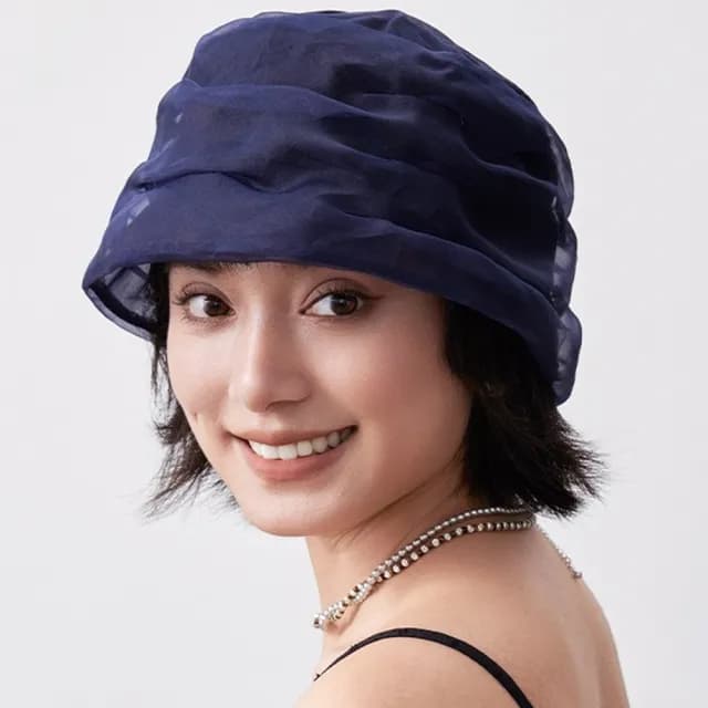 【KT DADA】父親節禮物 桑蠶絲 透氣 女生帽子 真絲 平頂 短帽簷 薄款 圓帽 時尚 日系穿搭 漁夫帽 薄紗帽 網