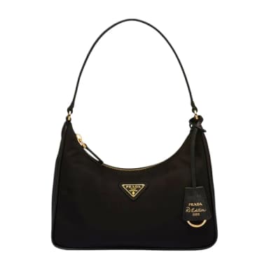 【PRADA 普拉達】1N204M 黑色/金 Re-Edition 2005(HOBO尼龍 迷你手袋)