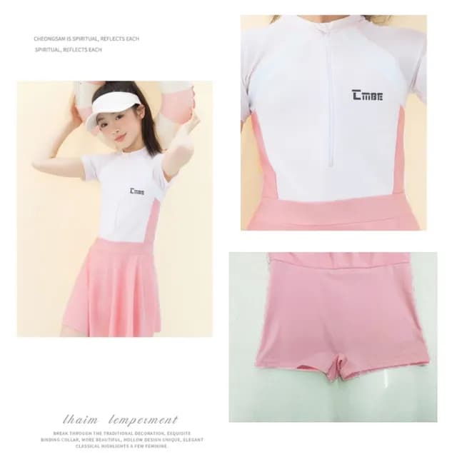 【橘魔法】大童 淺彩側腰拼接連身泳衣(內有安全褲 泳裝 青少女 游泳課 學生 快乾 速乾 兒童 童裝 女童)