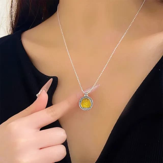 【KT DADA】父親節禮物 純銀項鍊 黃財神項鍊 S925 吊墜項鍊 圓牌項鍊 復古項鍊 民族風 招財納福 項鍊 女生