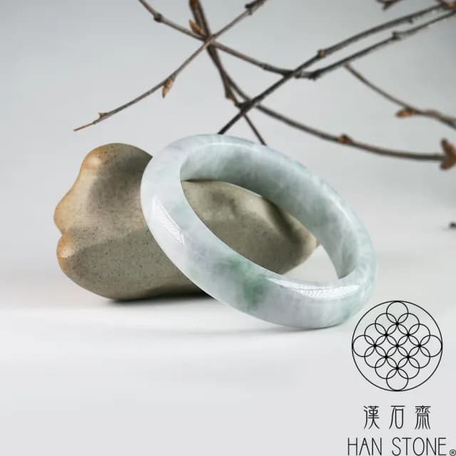 【漢石齋】情人節禮物 天然翡翠A貨 手鐲玉鐲 飄花種 福 利 品(手圍17.4/版寬14.1mm)