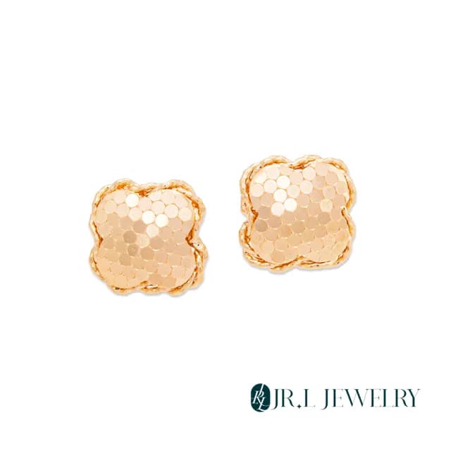【JR.L金瑞利珠寶】99購物節 18K玫瑰金 蜜光花影K金耳環(18K金耳環)