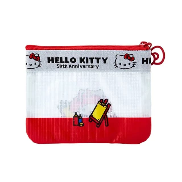 【SANRIO 三麗鷗】情人節禮物 Hello Kitty 50周年 網袋零錢包 扁平收納包 美樂蒂