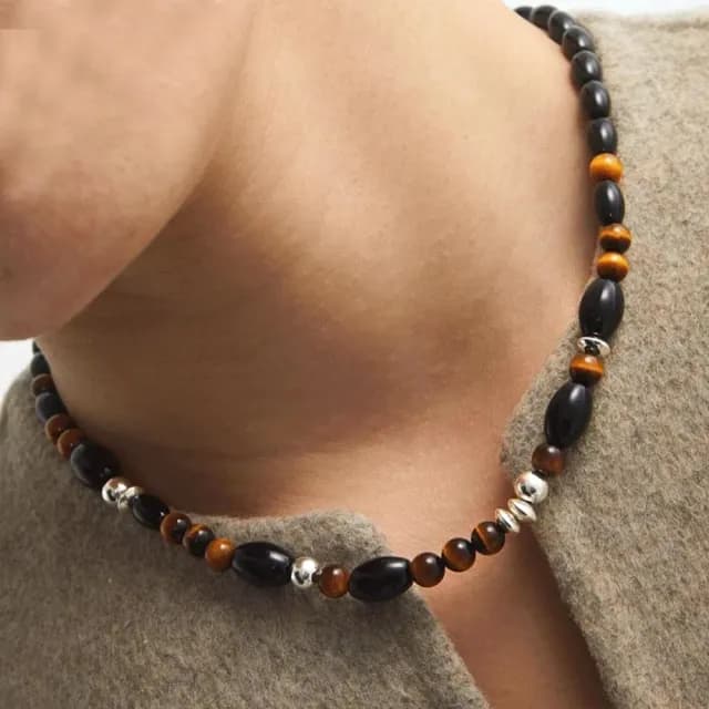 【KT DADA】情人節禮物 虎眼石項鍊 串珠項鍊 垂墜耳環 串珠手鍊 天然石 復古項鍊 鎖骨鏈 毛衣鏈 高級感 輕