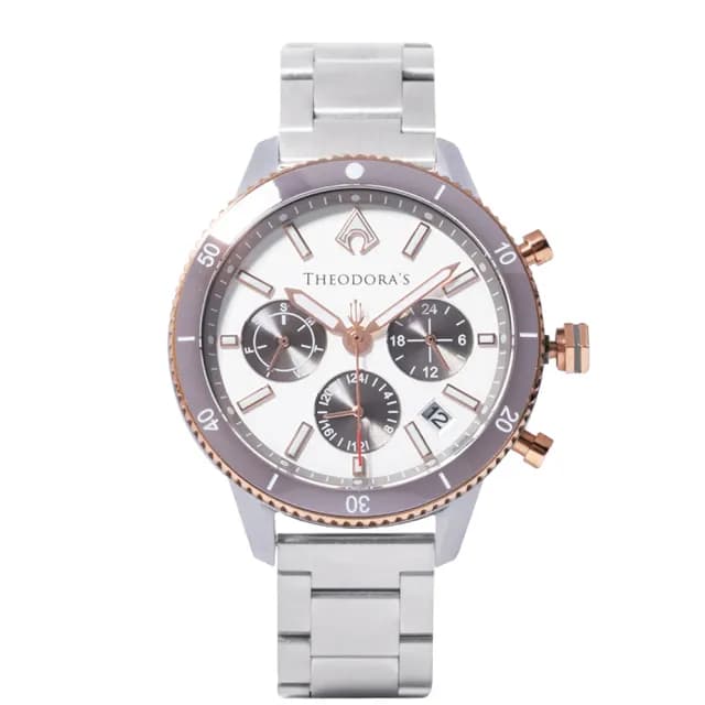 【THEODORA’S 希奧朵拉】小錶面｜水行俠夜光潛水手錶-鋼鍊錶帶(潛水錶 真三眼計時 陶瓷圈)