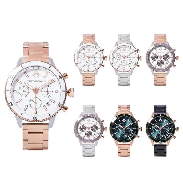 【THEODORA’S 希奧朵拉】小錶面｜水行俠夜光潛水手錶-鋼鍊錶帶(潛水錶 真三眼計時 陶瓷圈)