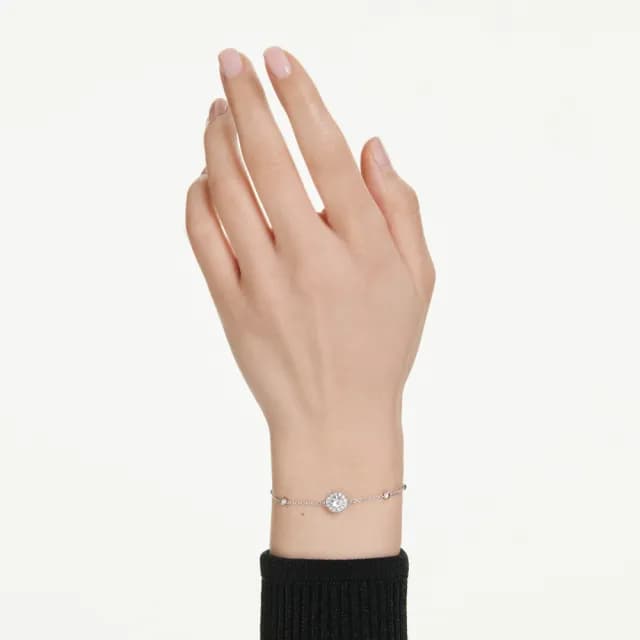 【SWAROVSKI 施華洛世奇】Una Angelic 手鏈 圓形切割 白色 鍍白金色(情人節禮物)