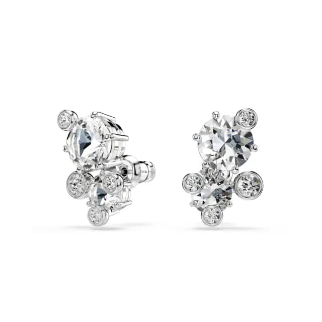 【SWAROVSKI 施華洛世奇】Constella 耳釘 圓形切割 白色 鍍白金色