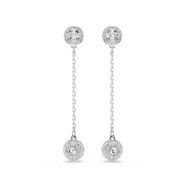 【SWAROVSKI 施華洛世奇】Una Angelic 水滴形耳環 圓形切割 白色 鍍白金色
