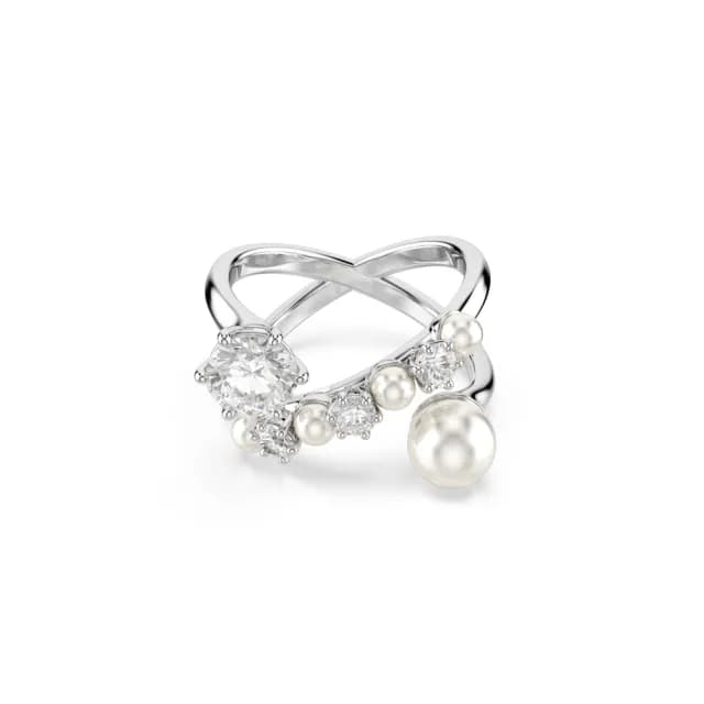 【SWAROVSKI 施華洛世奇】Matrix 個性戒指 水晶珍珠 圓形切割 白色 鍍白金色(情人節禮物)