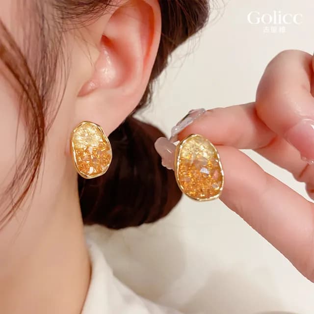 【Golicc】耳環 法式 雙色碎晶(七夕 情人節 生日 飾品 耳釘 耳飾 耳墜 禮物)