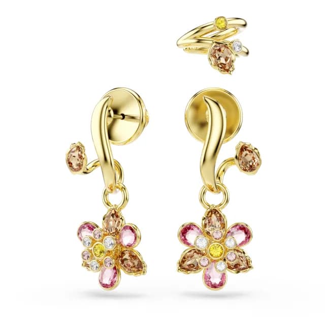 【SWAROVSKI 施華洛世奇】Idyllia 穿孔耳環 套裝-3 混合式切割 花朵 漸層色 鍍金色