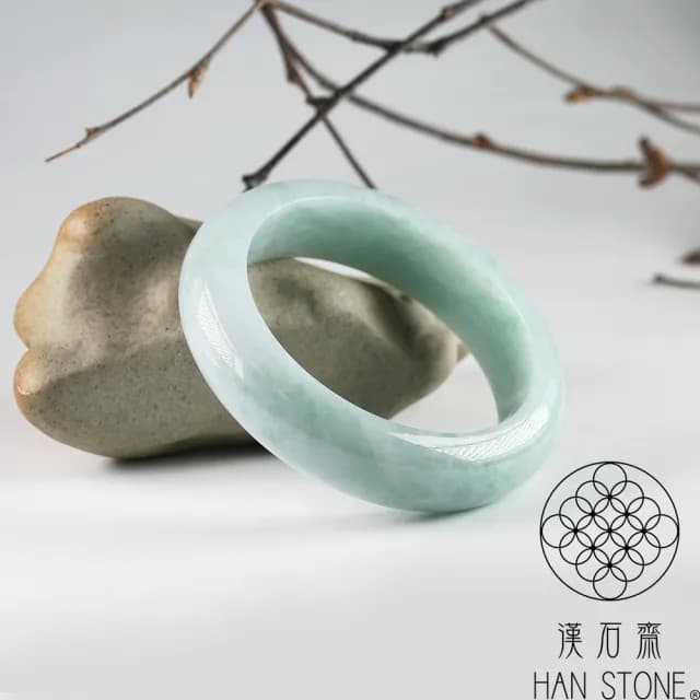【漢石齋】情人節禮物 天然翡翠A貨 手鐲玉鐲 飄花種 福 利 品(手圍16.3/版寬15mm)