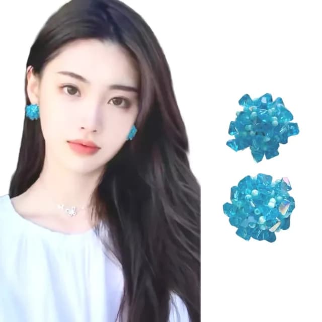 【韓系單品】冰島碎冰藍繡球串珠耳飾(耳環 耳針 耳釘 度假風 夏日 穿搭配件)