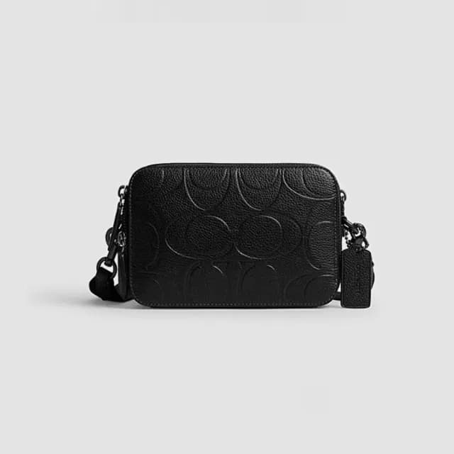 【COACH】CHARTER 19大型經典 SIGNATURE 圖樣皮革斜背手袋(CBG19BLK)