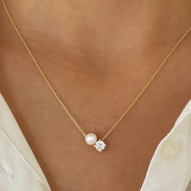 【CReAM】Karen鍍18K金施華洛世奇元素水晶鋯石 淡水珍珠項鍊項鏈(生日 禮物 送禮 禮盒)