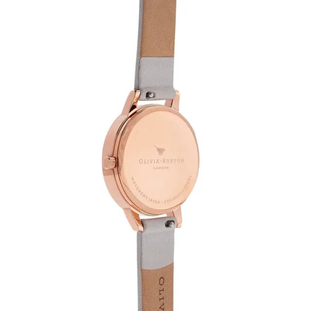 【Olivia Burton】Abstract Florals系列-玫瑰金殼白色抽象花卉面嫣白色皮帶腕錶(OB16VM12)