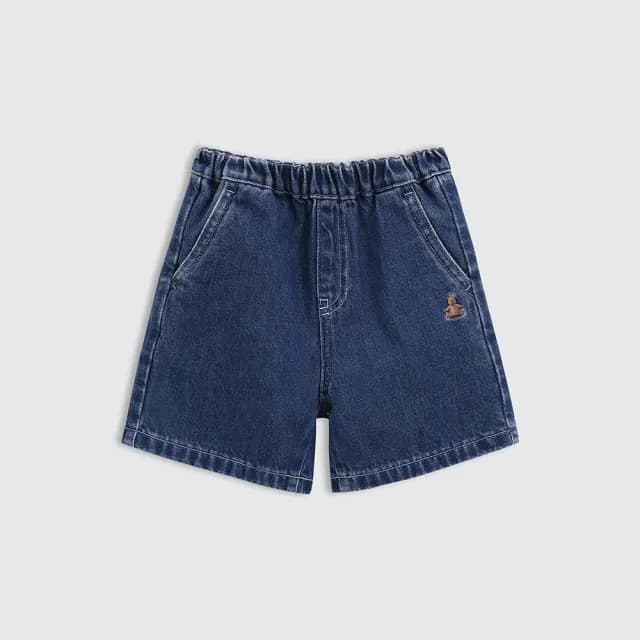 【GAP】男童裝 純棉小熊刺繡鬆緊牛仔短褲 布萊納系列-深色水洗(761440)