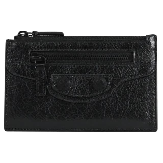 【Balenciaga 巴黎世家】Le Cagole 經典鉚釘揉製小羊皮信用卡證件名片零錢包(黑)