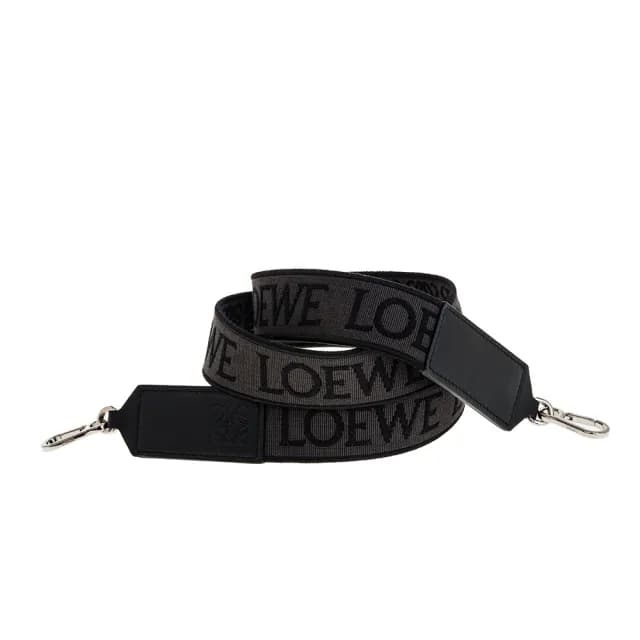 【LOEWE 羅威】經典Anagram 緹花織布小牛皮LOEWE圖案手袋肩背帶(黑色)