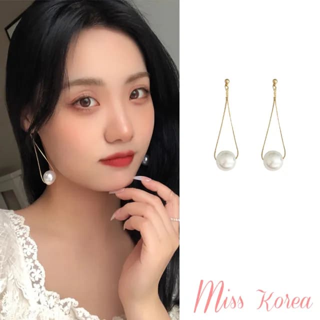 【MISS KOREA】韓國設計S925銀針高級感氣質珍珠水滴墜耳環(S925銀針耳環 珍珠耳環 水滴耳環)