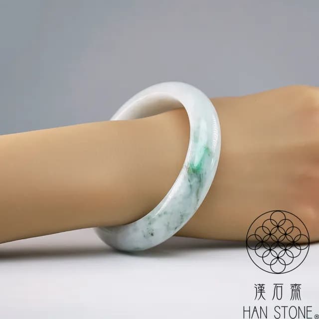 【漢石齋】情人節禮物 天然翡翠A貨 手鐲玉鐲 飄花種(手圍19/版寬14.6mm)