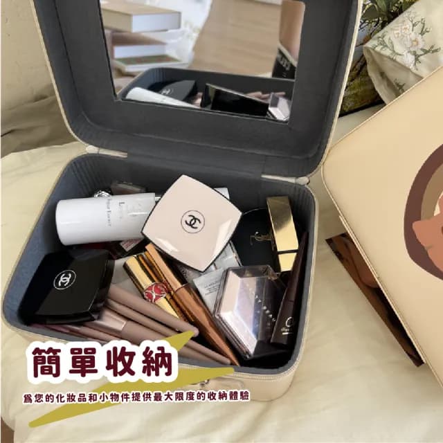 【可愛教主】父親節禮物 復古愛心小熊大容量化妝箱(內附化妝鏡 防水包  手提 收納包 彩妝箱 化妝工)