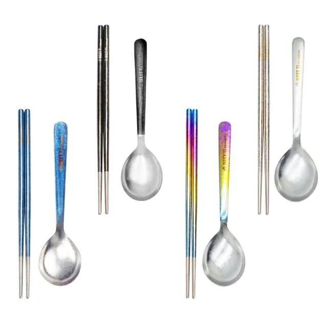 【BEST Ti】純鈦冰晶阿湯筷匙餐具組 八方筷 x 阿湯杓(彩/原/黑/藍)