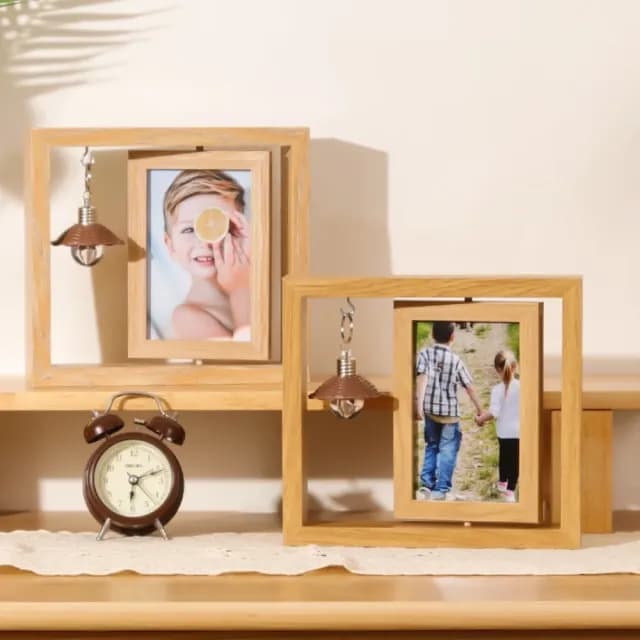 【氛圍擺飾】質感浪漫小燈雙面旋轉相框-6寸(4*6 明信片 相片 展示架 生日 交換禮物 居家布置)