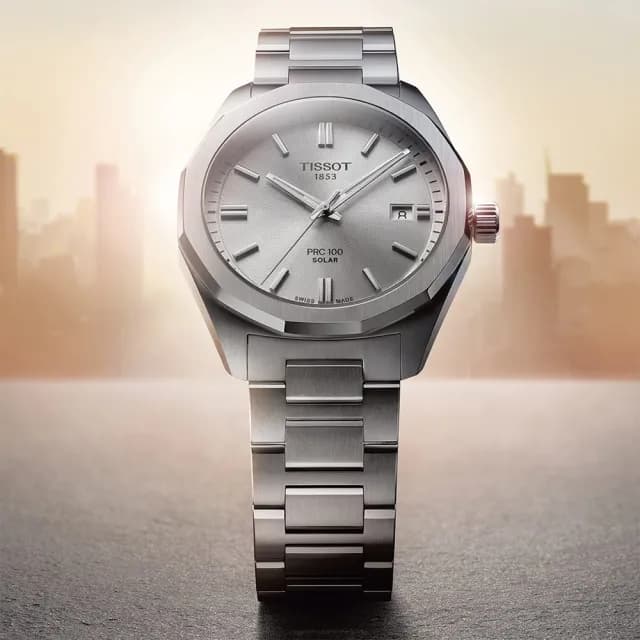 【TISSOT 天梭 官方授權】Solar PRC 100 李棟旭配戴款 太陽能手錶 男錶-銀/39mm 送禮 推薦(T1514221103100)