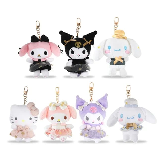 【SANRIO 三麗鷗】美樂蒂白金系列大耳狗酷洛米玩偶包包吊飾Kitty鑰匙圈娃娃(送禮女兒女友小孩生日)