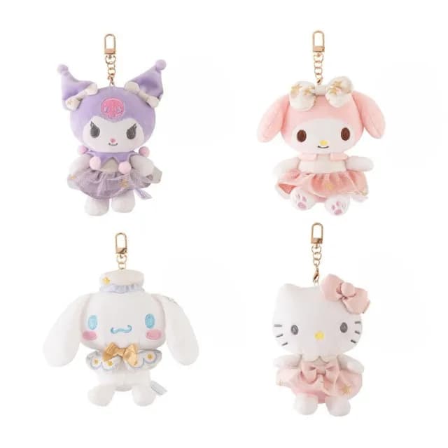 【SANRIO 三麗鷗】美樂蒂白金系列大耳狗酷洛米玩偶包包吊飾Kitty鑰匙圈娃娃(送禮女兒女友小孩生日)