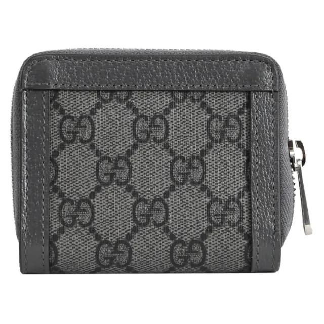 【GUCCI 古馳】GG Supreme 經典雙G印花皮革信用卡證件名片零錢包(灰)
