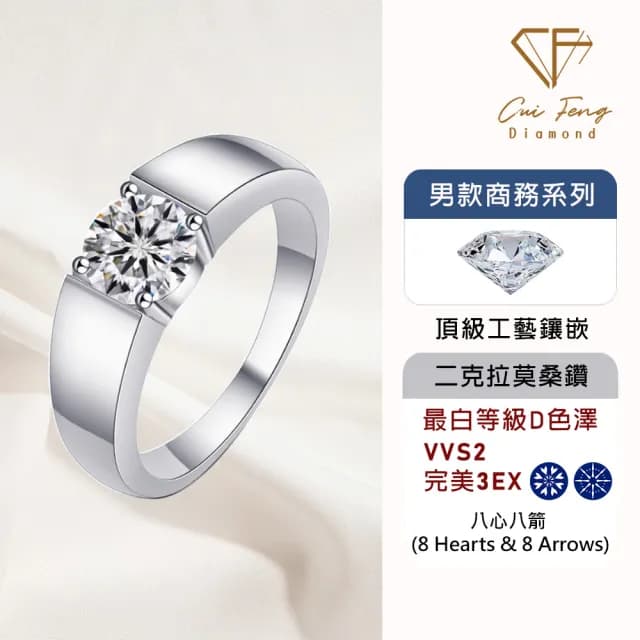 【CF鑽飾】預購 男戒 莫桑鑽《紳士》2克拉(8心8箭 父親節 七夕 情人節 戒指 鑽戒 禮物送禮 生日)