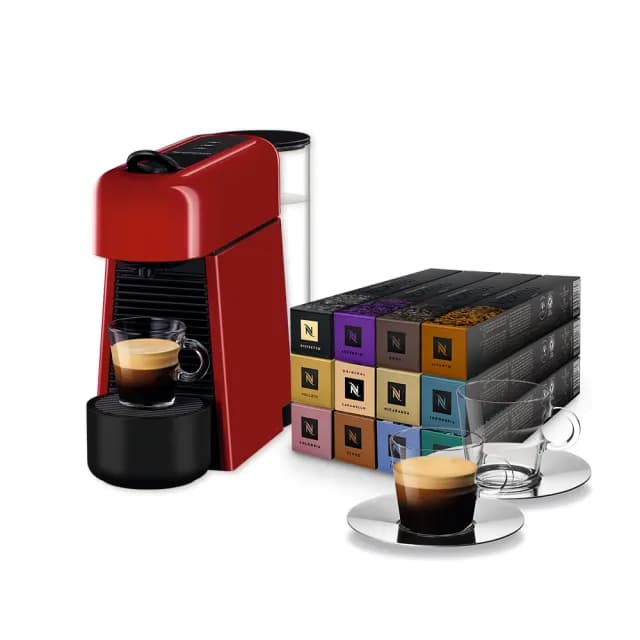 【Nespresso】膠囊咖啡機 Essenza Plus_櫻桃紅 義式 送禮 入厝 飲水機(探索禮盒120顆迎新會員組)