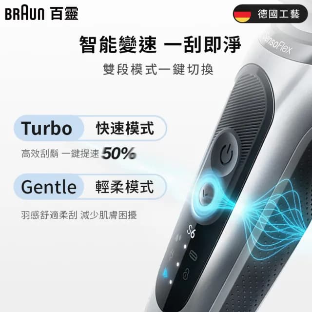 【德國百靈BRAUN】6系列PRO 靈動親膚電動刮鬍刀/電鬍刀 清潔充電座組(62-B7200cc)