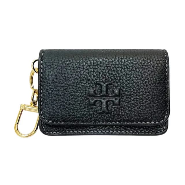 【TORY BURCH】Thea系列簡約黑TB logo荔枝牛皮鑰匙零錢包(159428-001)