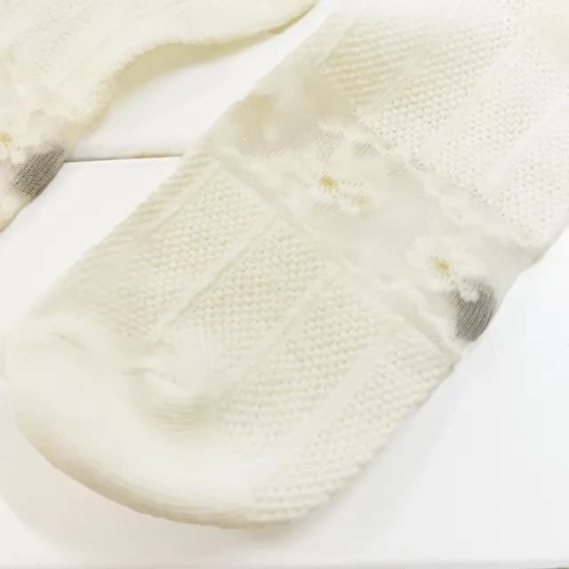 【橘魔法】（5雙一組）奶白蕾絲花紋玻璃透膚短襪(襪子 透明 水晶襪 玻璃襪 透膚襪 女童 童裝 兒童 童襪)
