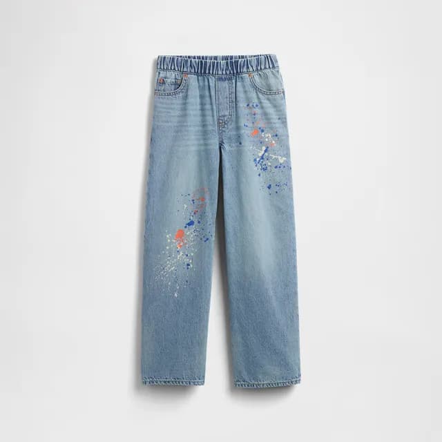 【GAP】男童裝 印花鬆緊牛仔褲-淺色水洗(800328)