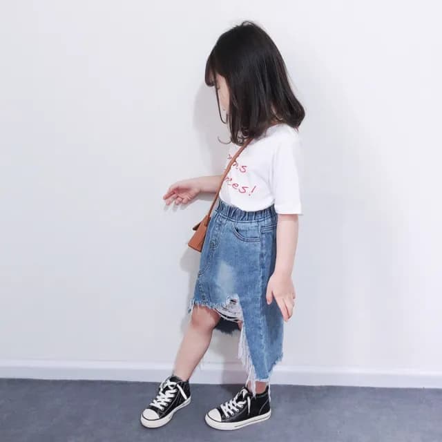 【橘魔法】不規則鬚邊牛仔裙(窄裙 牛仔裙 半身裙 裙子 女童 兒童 童裝)