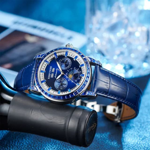 Reef Tiger 瑞夫泰格 藝術家系列-天文台 RGA1988 真三眼 年月顯示 日月星辰 夜光 機械 手錶