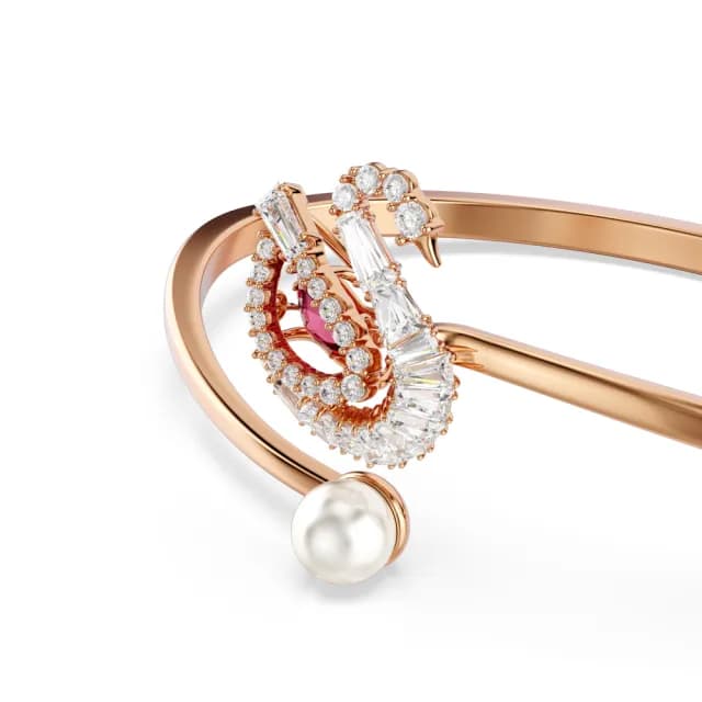【SWAROVSKI 施華洛世奇】Dancing Swan 手鐲 天鵝 紅色 鍍玫瑰金色調(情人節禮物)
