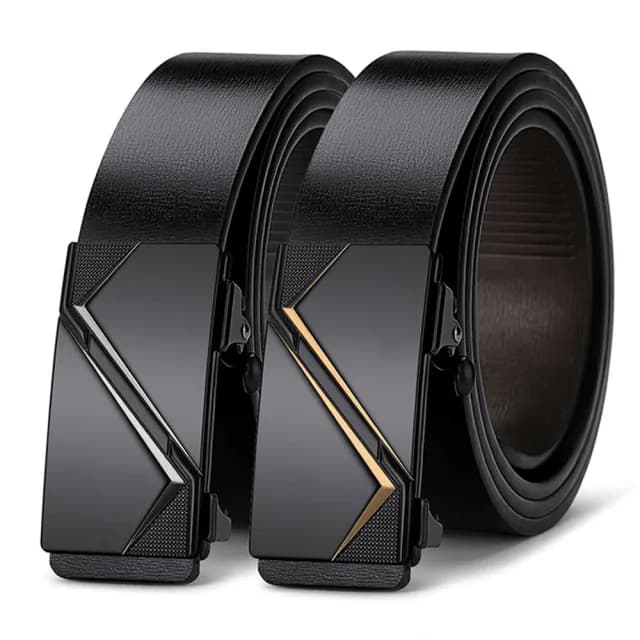 【Cavallo】免鑽孔男士自動扣皮帶 合金扣頭自動扣腰帶 商務時尚皮革皮帶 簡約男士皮帶 120cm(情人節禮物)