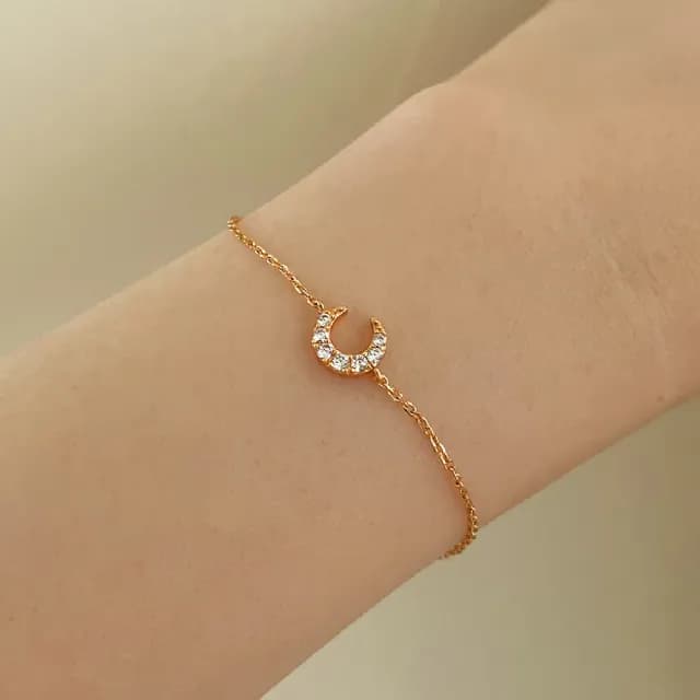 【CReAM】Imogen925純銀纖細月亮鑽飾金色女手鍊(生日 禮物 送禮 禮盒)