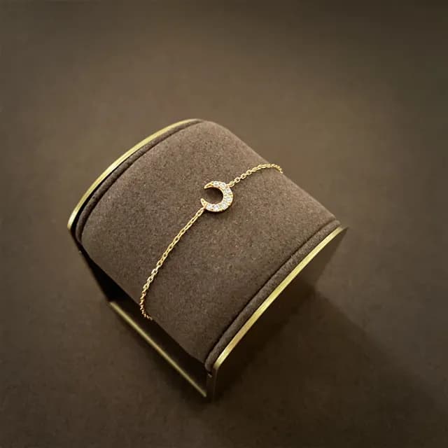 【CReAM】Imogen925純銀纖細月亮鑽飾金色女手鍊(生日 禮物 送禮 禮盒)