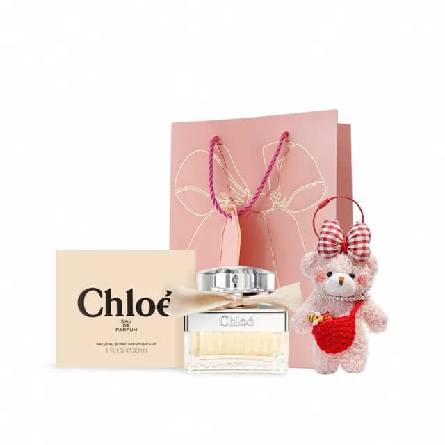 【Chloe’ 蔻依】同名女性淡香精小熊組-30ml+貴婦小熊玩偶吊飾(附提袋-情人節限定禮-專櫃公司貨)